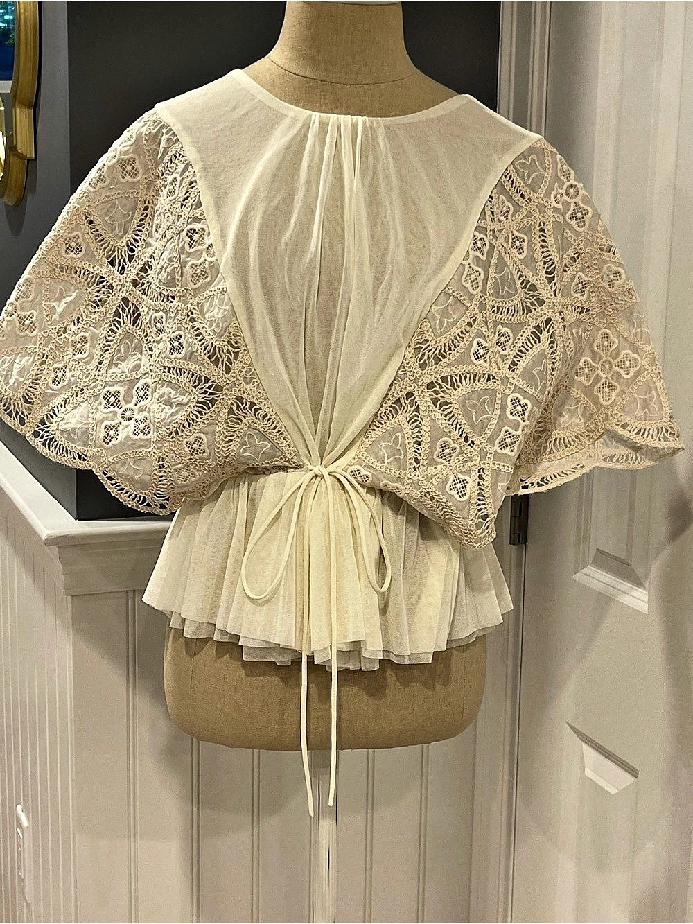 NWT Zara Combination Lace Top Blouse Cream Large